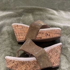 Reba Gold Sparkle Wedge Sandals